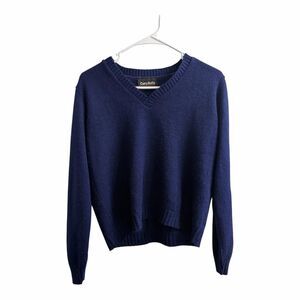 Curry Knits Vintage Navy Blue V-Neck Long Sleeve Sweater